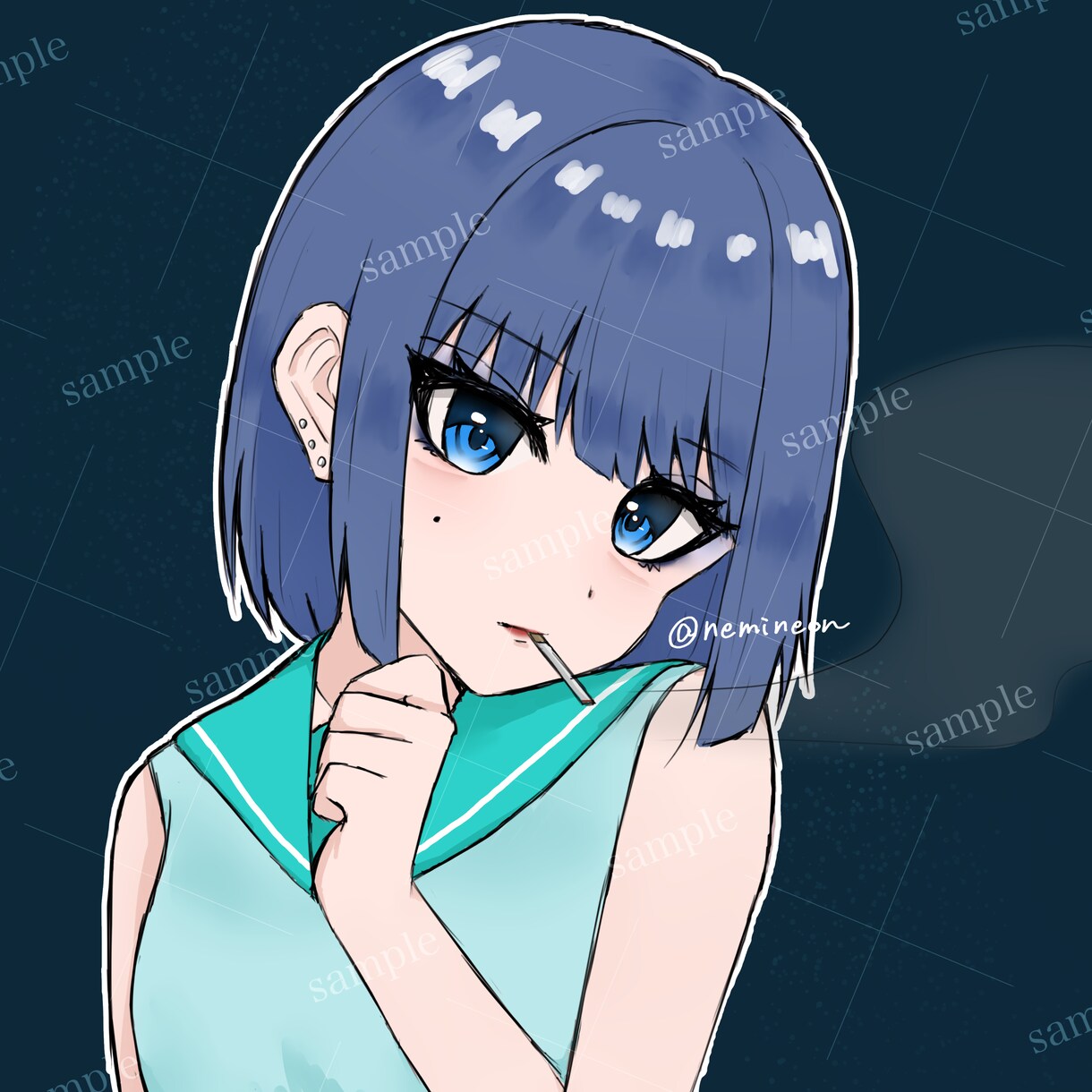病みかわ系の女の子のアイコン描きます 夜の少しダークな雰囲気が好きな人にお気に入りの一枚を イメージ2