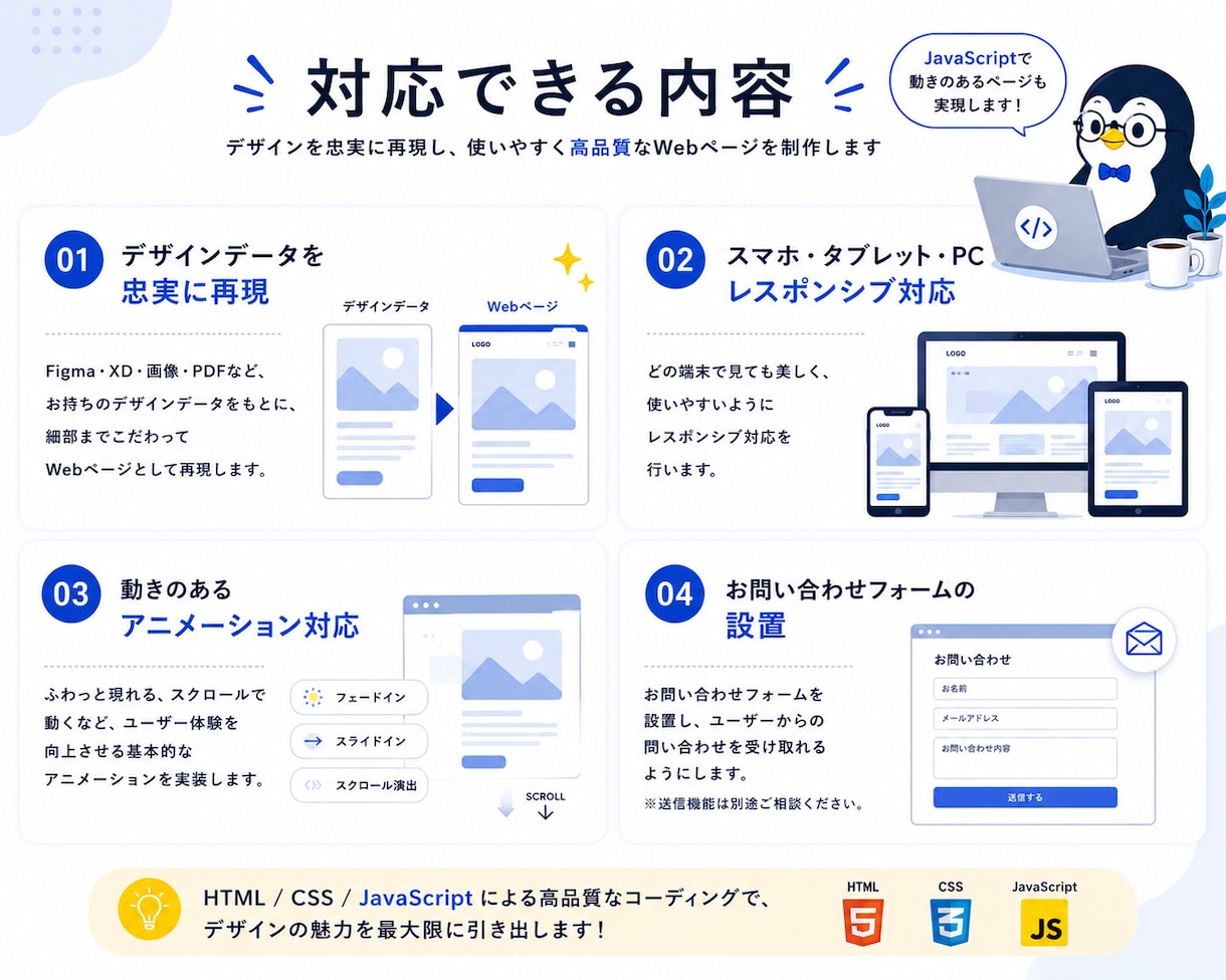 デザインをもとにホームページ・LPを作ります デザインデータをお渡しいただければ、あとはお任せください イメージ4
