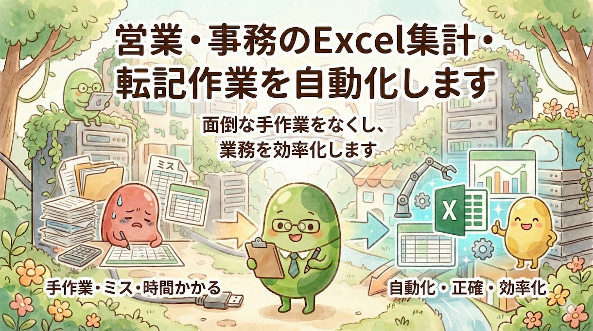 営業・事務のExcel集計・転記作業を自動化します 現場を知るSEが、ボタン一つで完了するマクロを作成します イメージ1