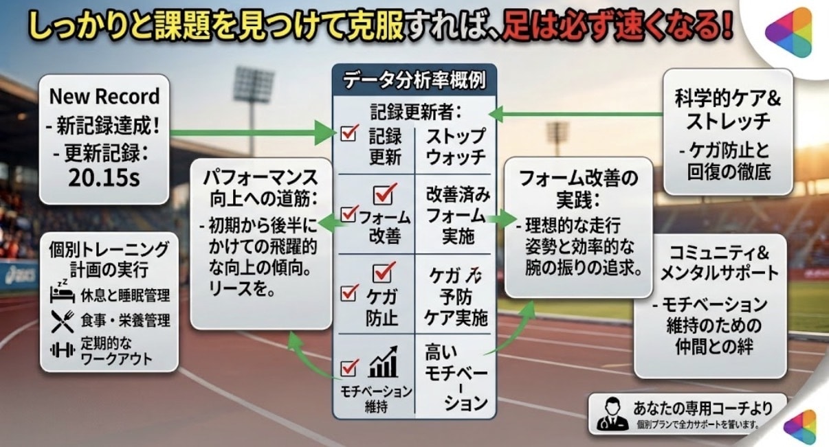 短距離選手向け 自己ベスト更新をサポートします 100m 10秒46が教える 走りを変える、具体的な動画添削 イメージ3