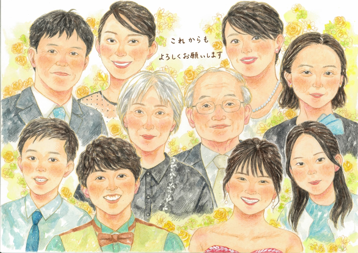 結婚式の贈呈品として似顔絵を描きます 両家のご両親や祖父母様に似顔絵をプレゼントしませんか？ イメージ1