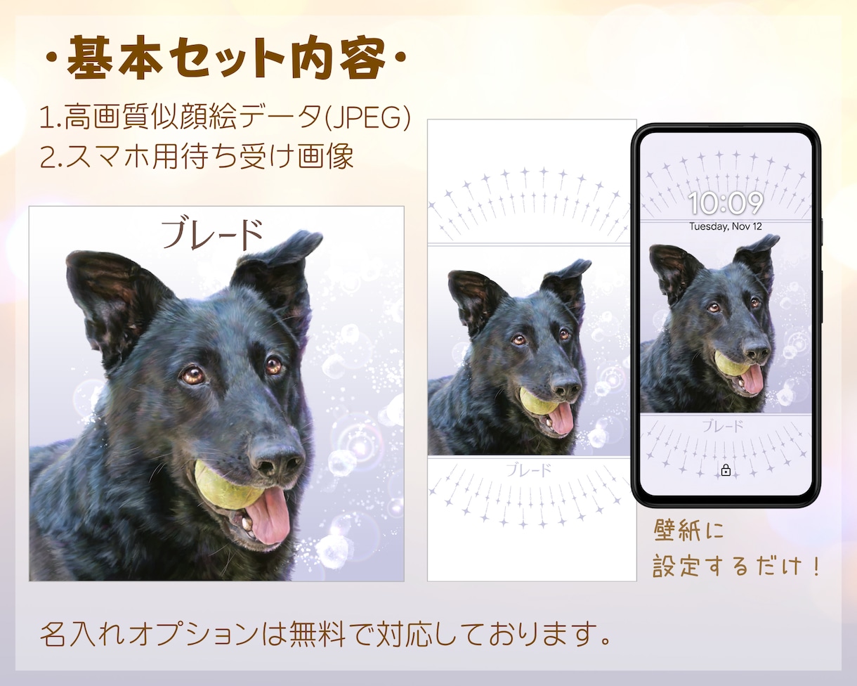 星空のように輝く瞳のペット似顔絵お描きします スマホ待ち受け画像もプレゼント／額装できます／犬猫小動物OK イメージ2