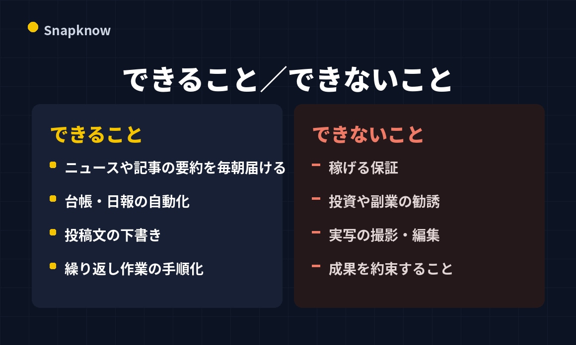 AIに仕組みを作らせる、を60分一緒にやります 面倒な作業を1つ、その場で動く仕組みに イメージ3