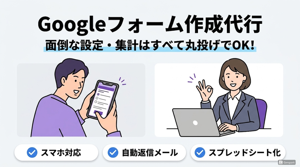 Googleフォーム作成代行！条件分岐対応します 条件分岐・自動集計・スマホ対応｜質問送るだけで完成 イメージ1