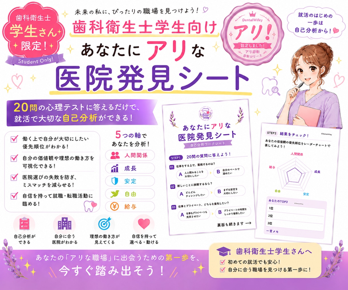 歯科衛生士学校生に失敗しない就活の方法教えます 現役の事務長が教えます！自分にあった初めての医院が分かる！ イメージ1