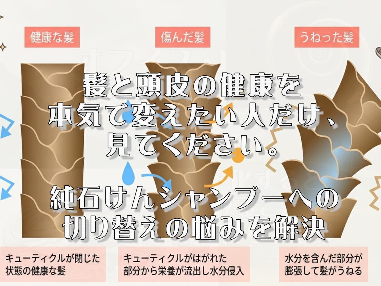 石けんシャンプーへの切り替えの悩み相談を受けます 合成シャンプー卒業まで美容師がフォローします イメージ3