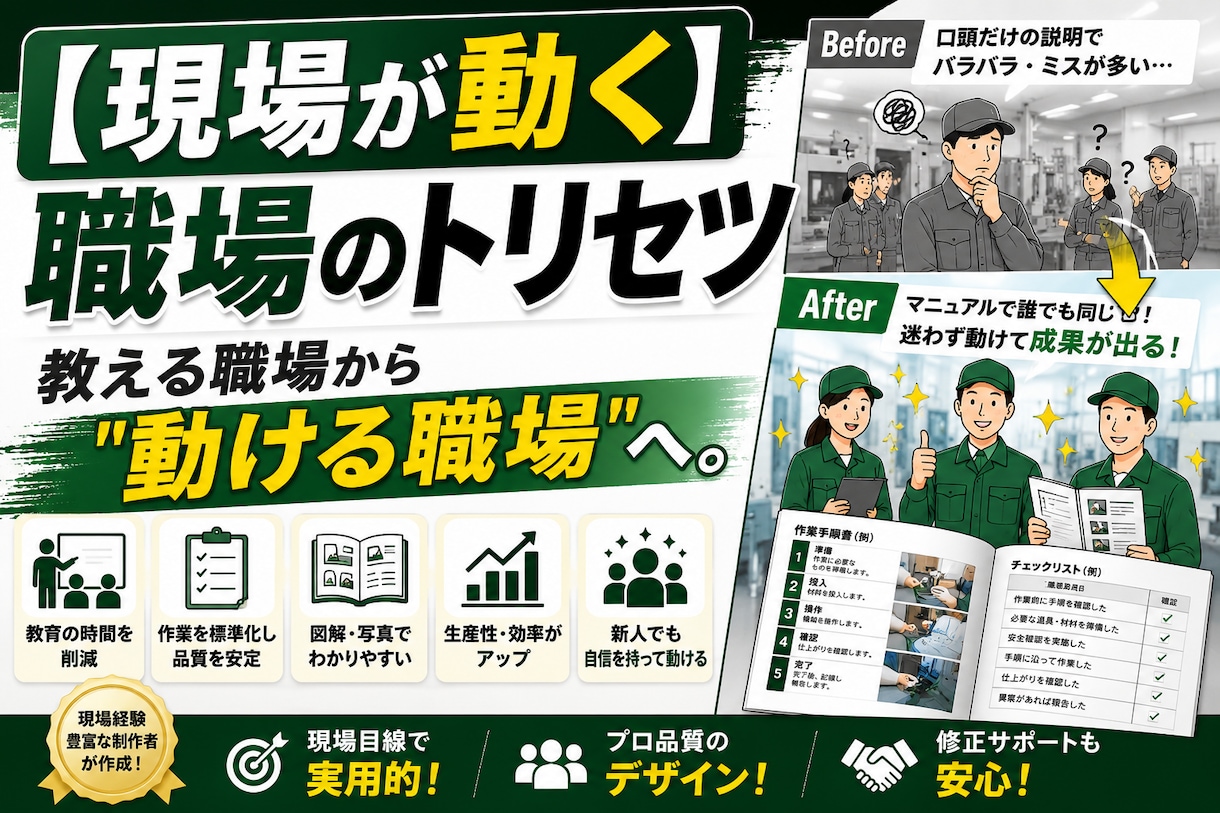 製造・工場の作業手順書を作ります 現役工場責任者が多言語対応で誰が読んでも迷わない手順書を作成 イメージ1