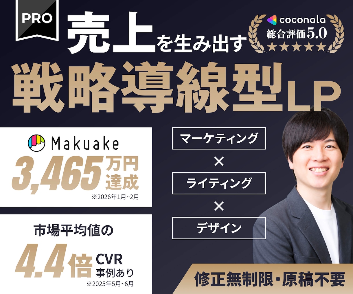 売上を生み出す〈戦略導線型LP〉を一括で作成します Makuake3,465万円達成／CVR市場平均4.4倍など イメージ1