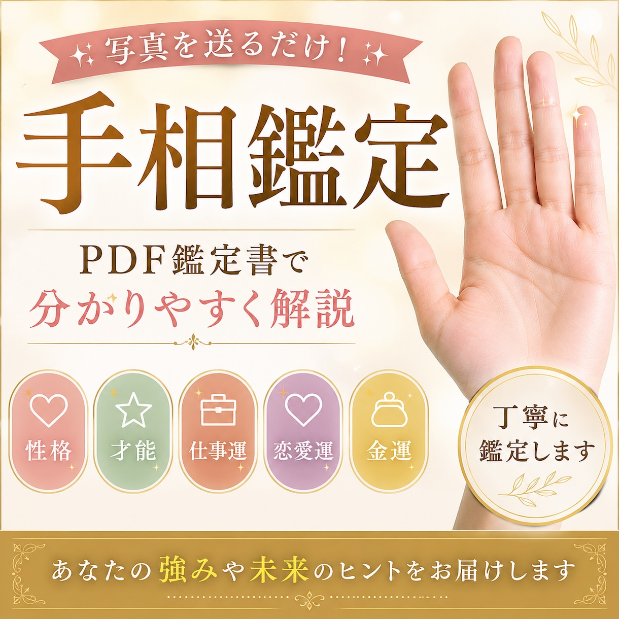 画像付きであなたの手相を丁寧に鑑定いたします 鑑定結果はPDFデータでお渡しいたします イメージ1