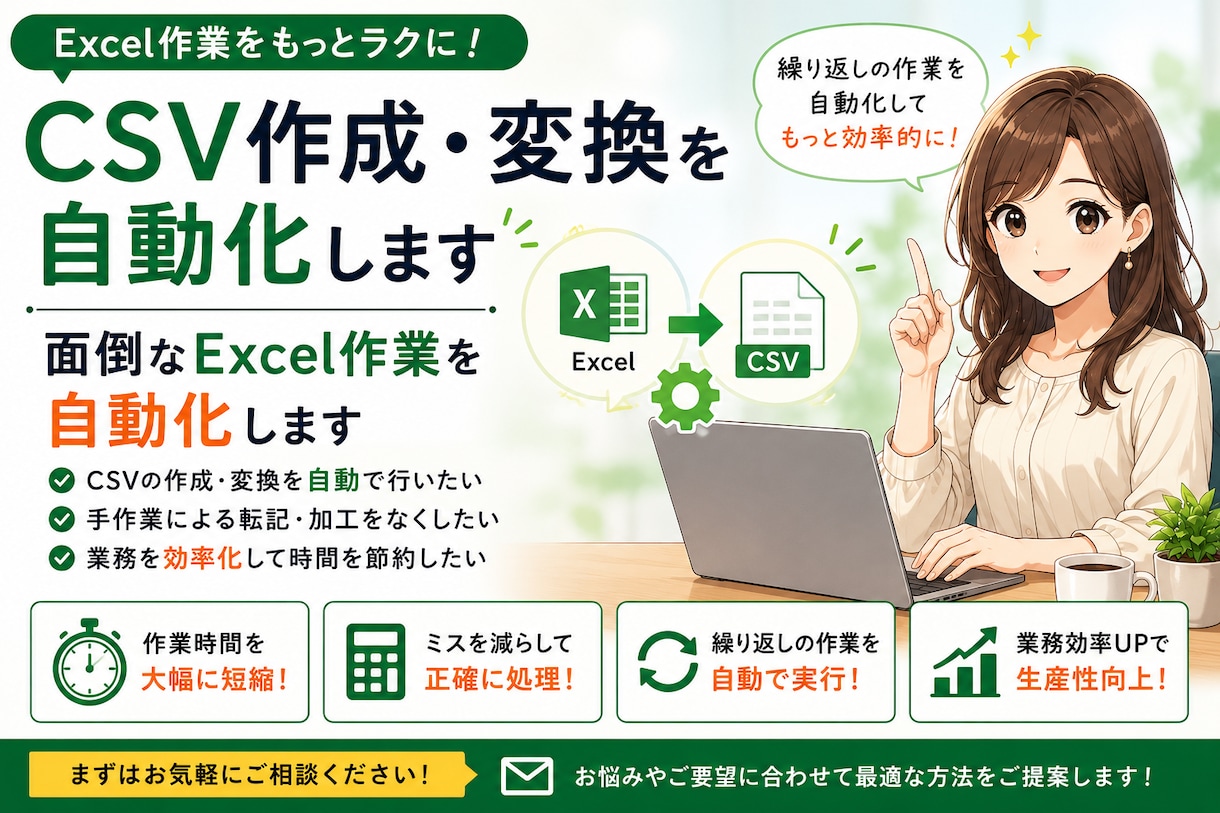 面倒なExcel作業を自動化します VBA・CSV・転記作業・集計など幅広く対応します イメージ1