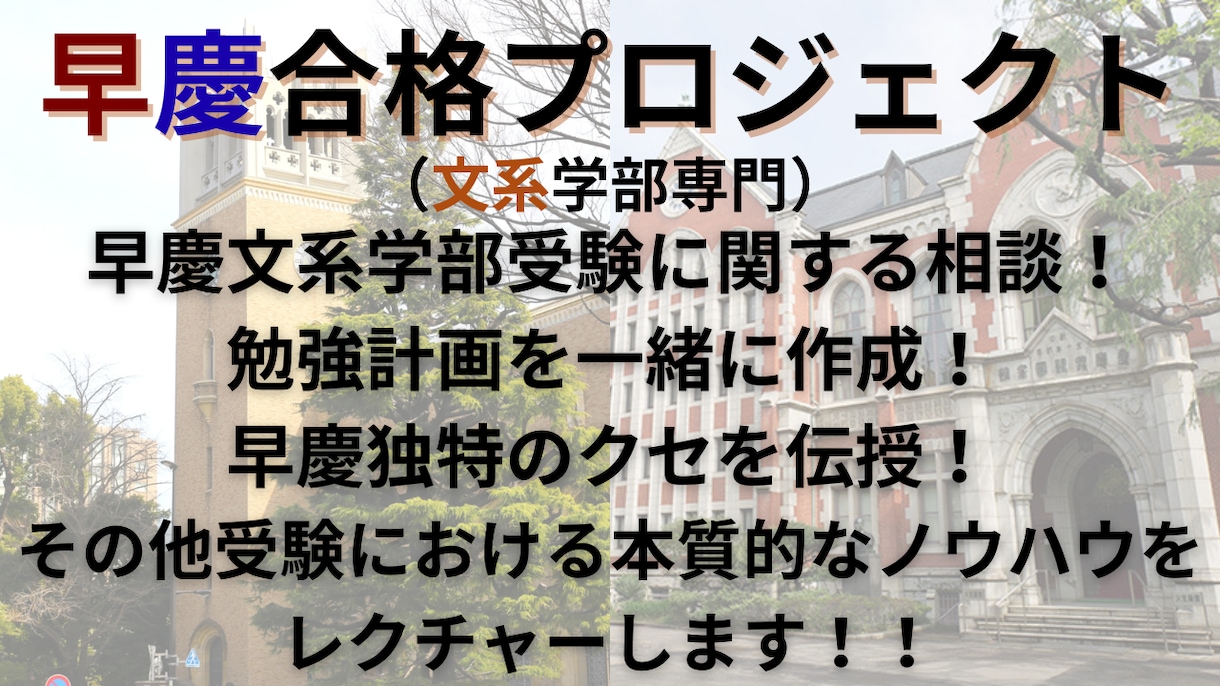 早慶受験に向けて貴方に合わせた最短計画を作成します 計画へのアドバイスとその他学習参考書に関するノウハウを伝授 イメージ1