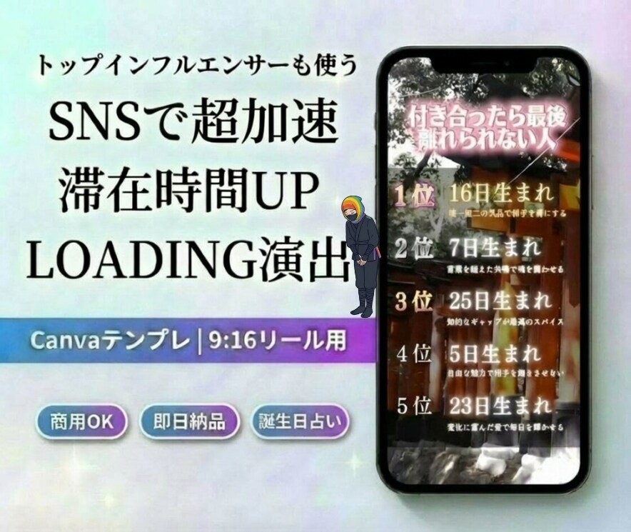 滞在率UP！誕生日占いのテンプレ動画を提供します スマホで完結！Canvaで文字を打つだけの占いランキング動画 イメージ1