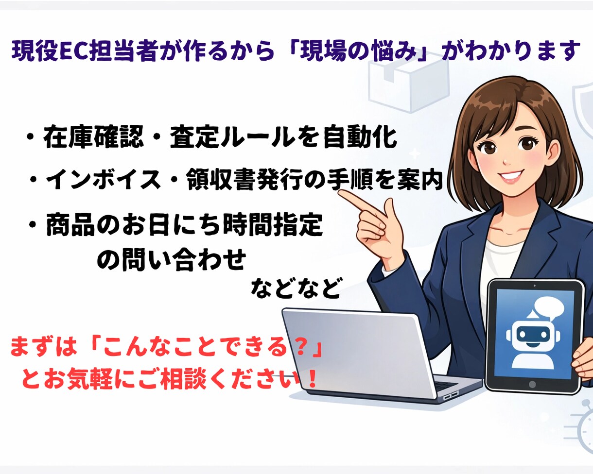 24時間即答　EC・買取特化AIチャット構築します 繰返しの質問をAIが24時間即答　現EC担当者が実務を自動化 イメージ3