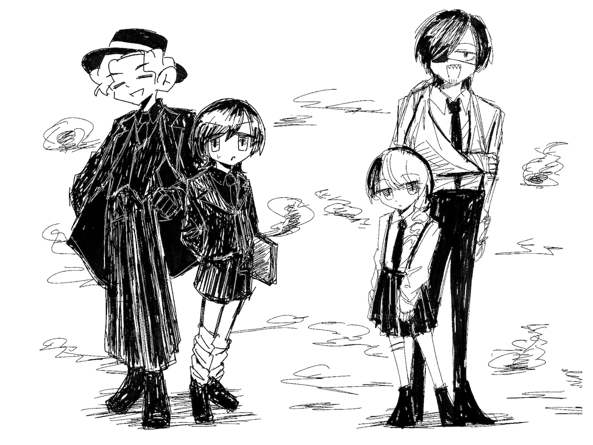白黒ラクガキスケッチイラスト描きます 気軽に他人の描くOCが見たい人へ！詰め込み絵やラフ立ち絵など イメージ5