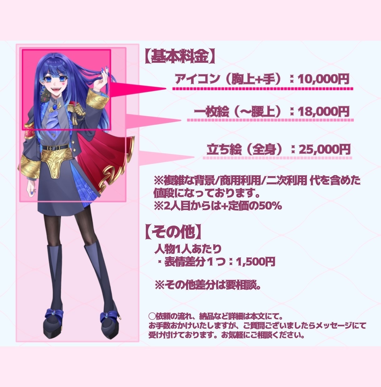 全力イラスト制作！！可愛い/綺麗なイラスト描きます ご依頼初心者さん歓迎です！商用・二次利用代 込みの基本料金！ イメージ2