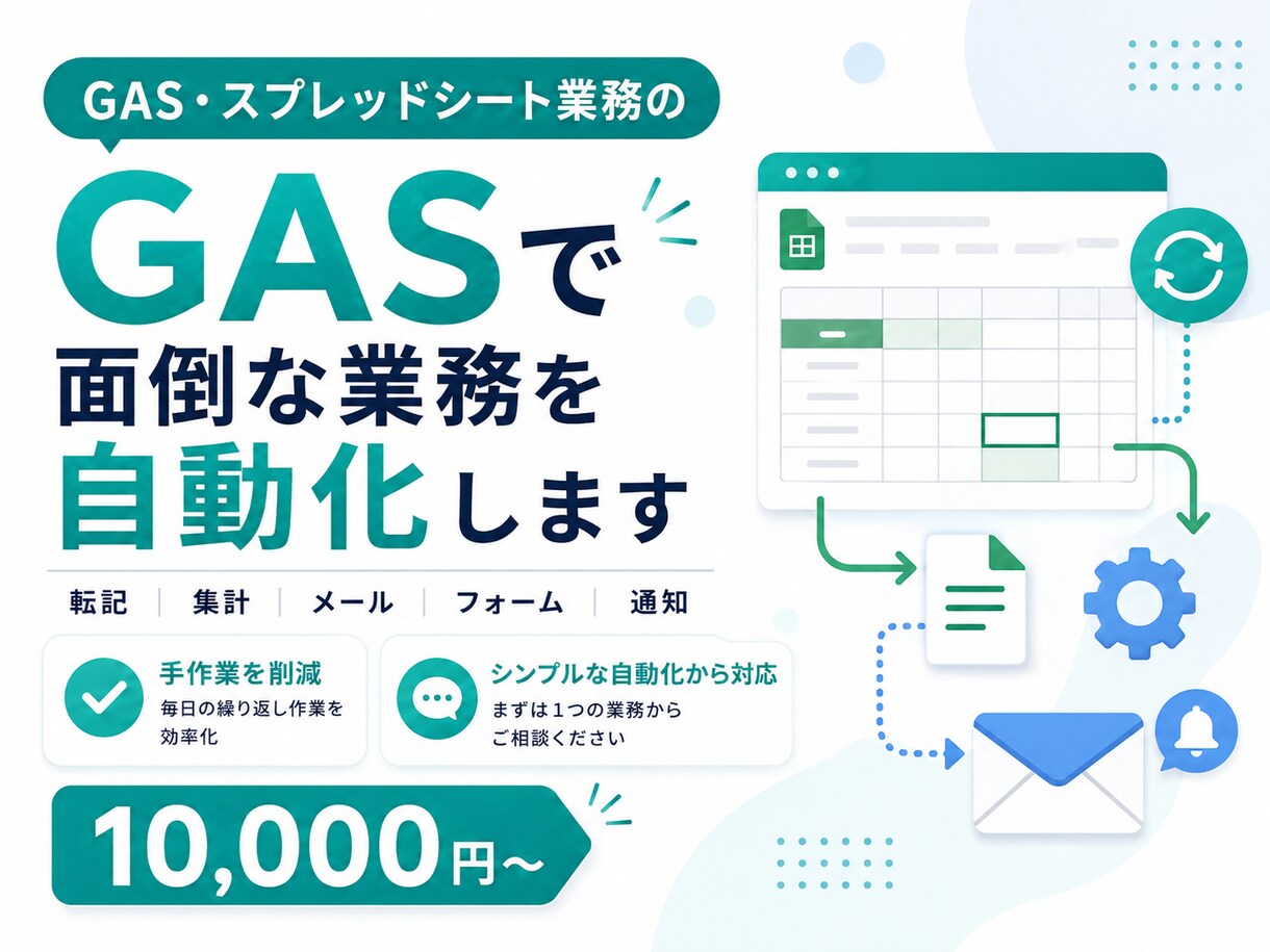 GASでスプレッドシート業務を自動化します 転記・集計・通知など面倒な作業を効率化します イメージ1