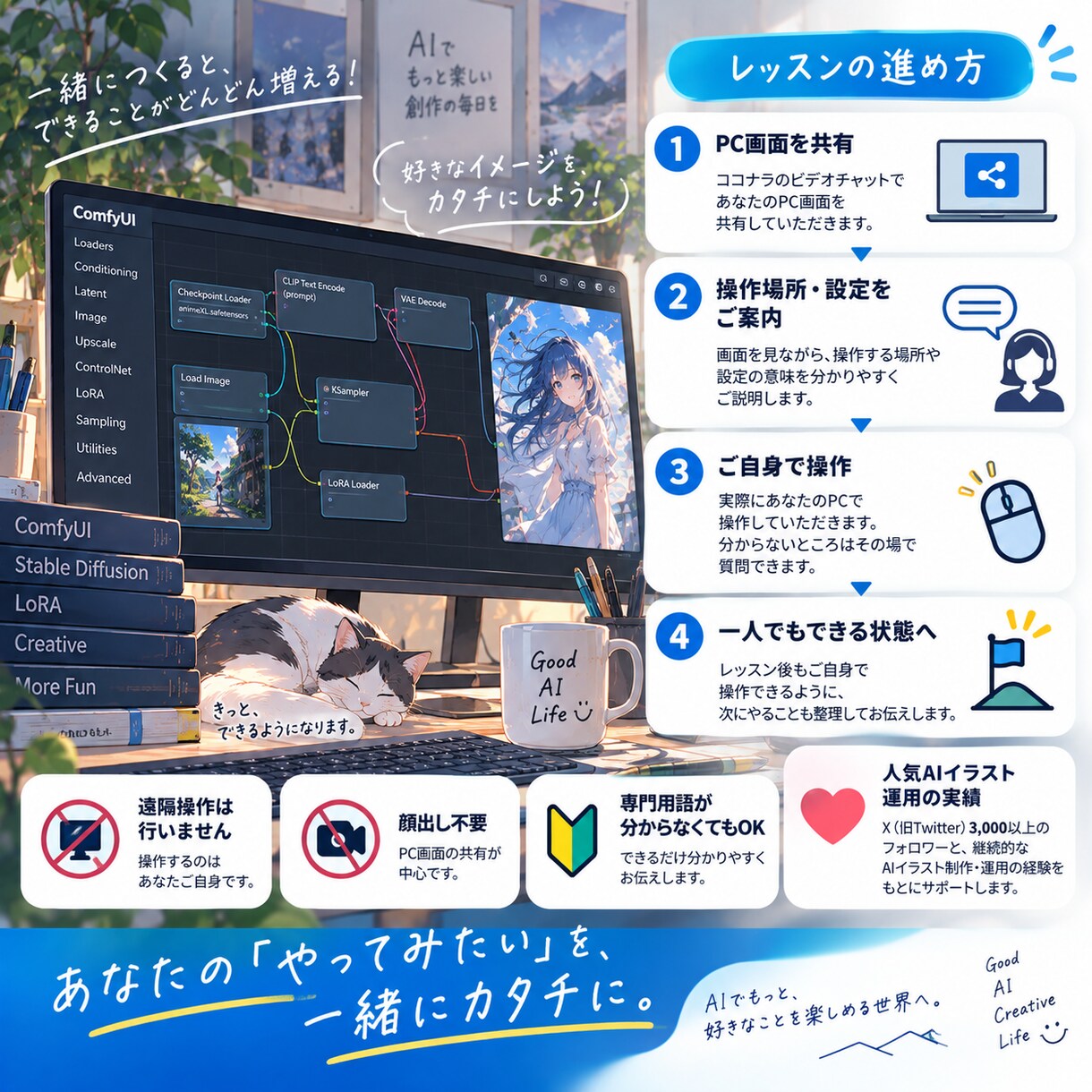 ComfyUIを画面共有で一緒に操作して教えます 初心者・途中で詰まった方歓迎｜実運用者がマンツーマン対応 イメージ3