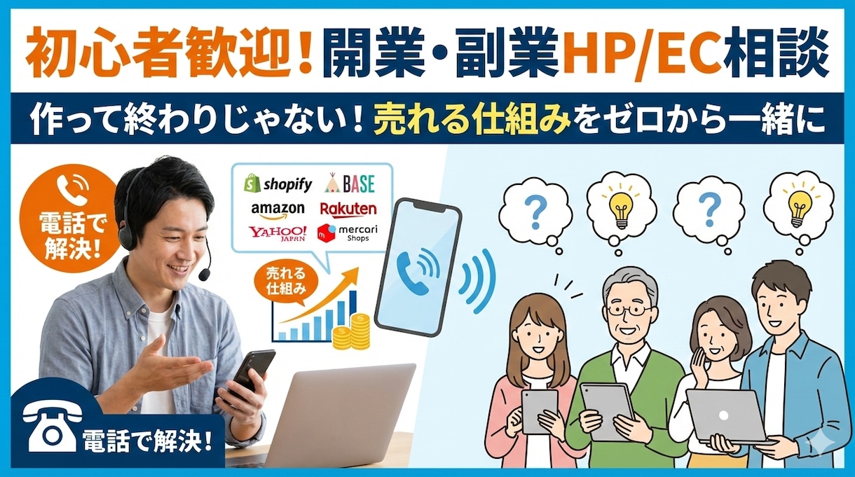 初心者歓迎！開業・副業HP/EC相談承ります ホームページやネットショップの疑問をお気軽にご相談ください イメージ1