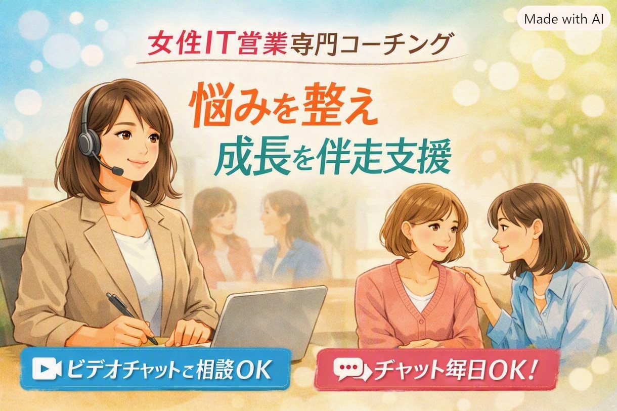 女性営業の悩み相談・営業力強化を支援します 現役女性営業マネージャーが悩みを整理し成長を伴走支援します イメージ1