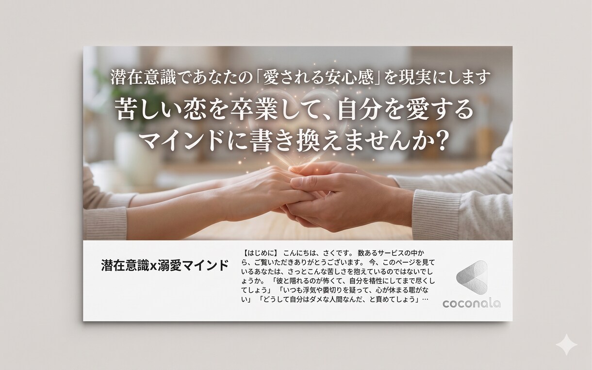 潜在意識であなたの「愛される安心感」を現実にします 苦しい恋を卒業して、自分を愛するマインドに書き換えませんか？ イメージ1