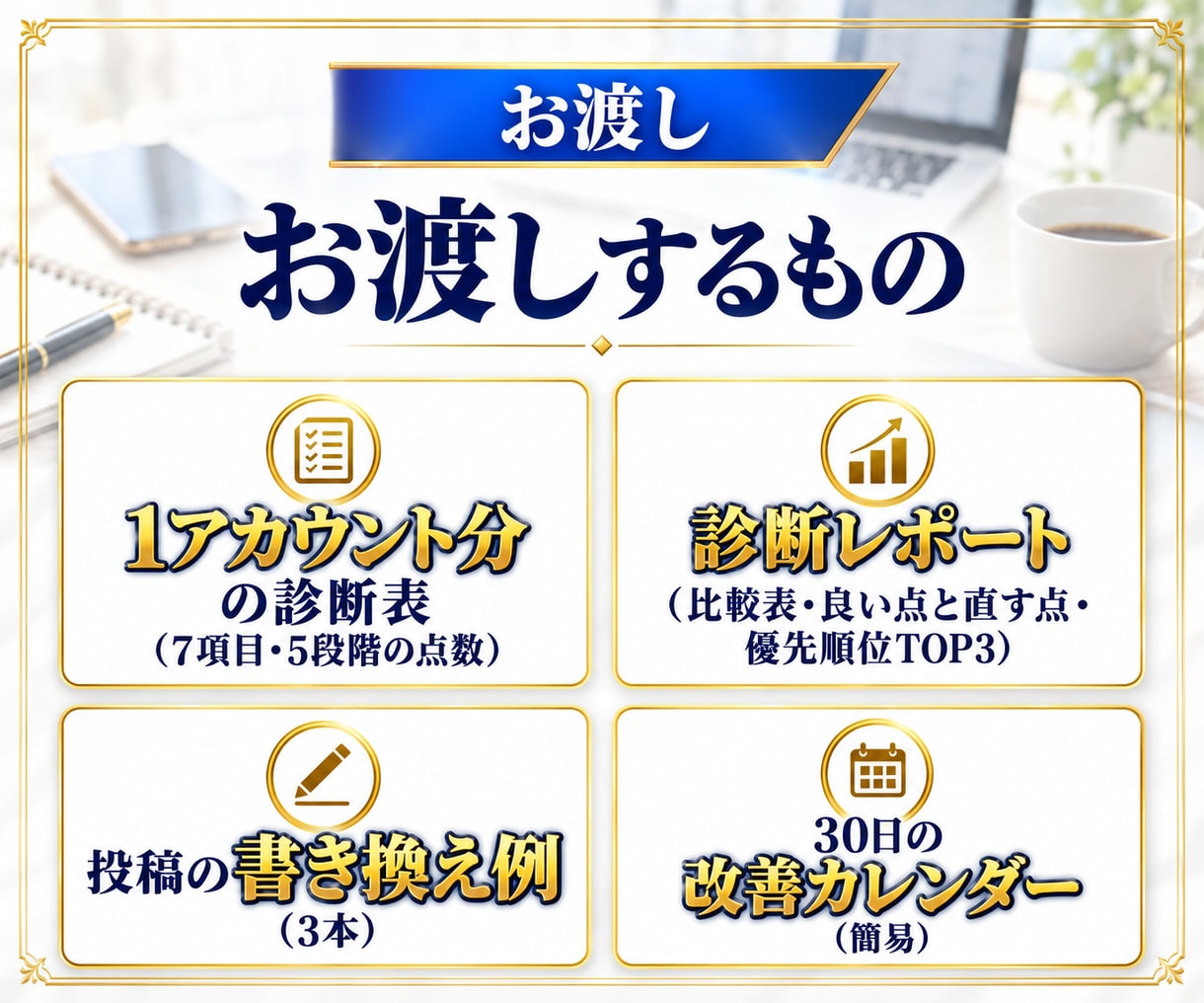 7項目の診断表つき！SNSアカウントを診断します 1アカウント分を診断。改善の順番と書き換え例つき イメージ5