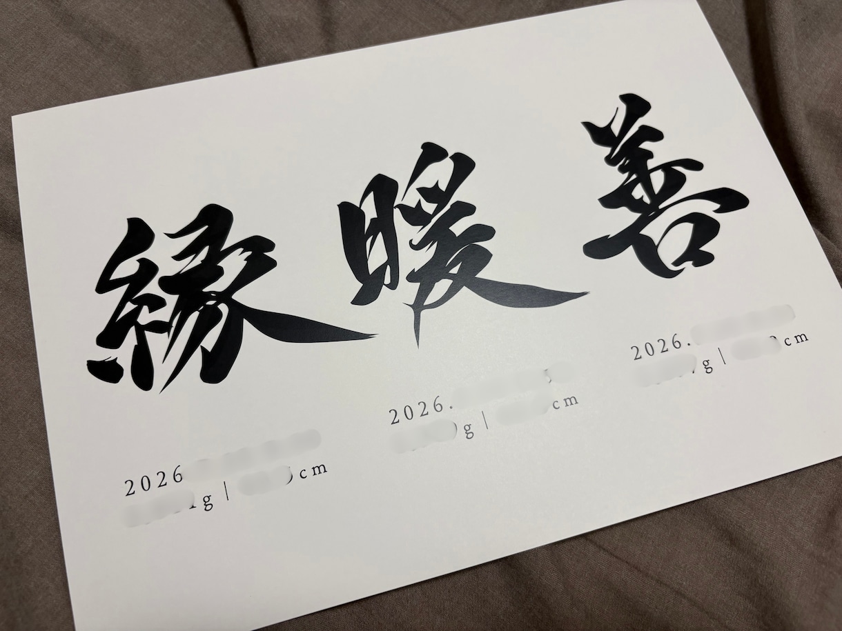 兄弟、姉妹連名デザインの筆文字命名書を制作します 上質マット紙　A4サイズ｜シンプル　書道　お七夜　出産祝い イメージ2