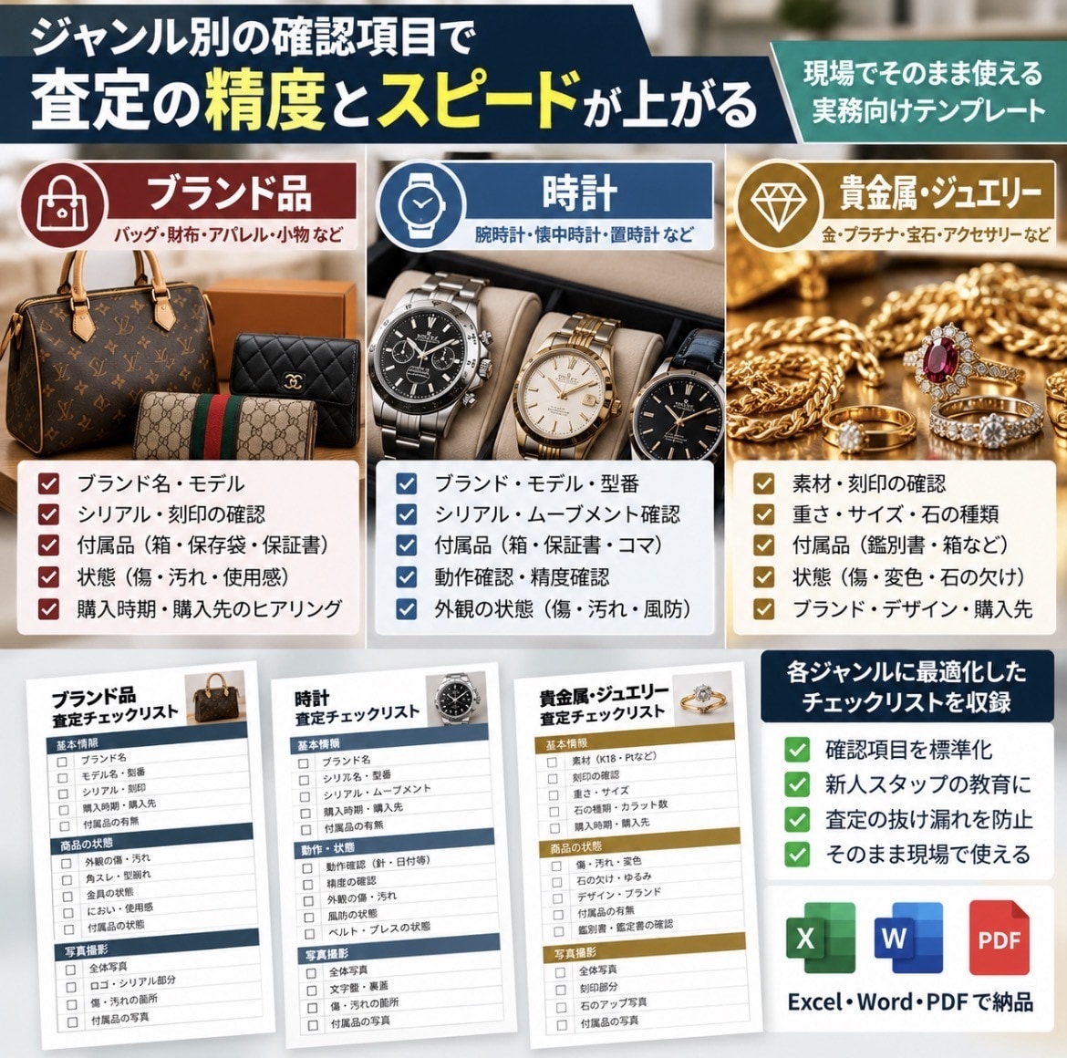 ジャンル別の買取査定チェックリストを作成します 商品ごとの確認漏れを防ぐ現場用チェックリスト イメージ2