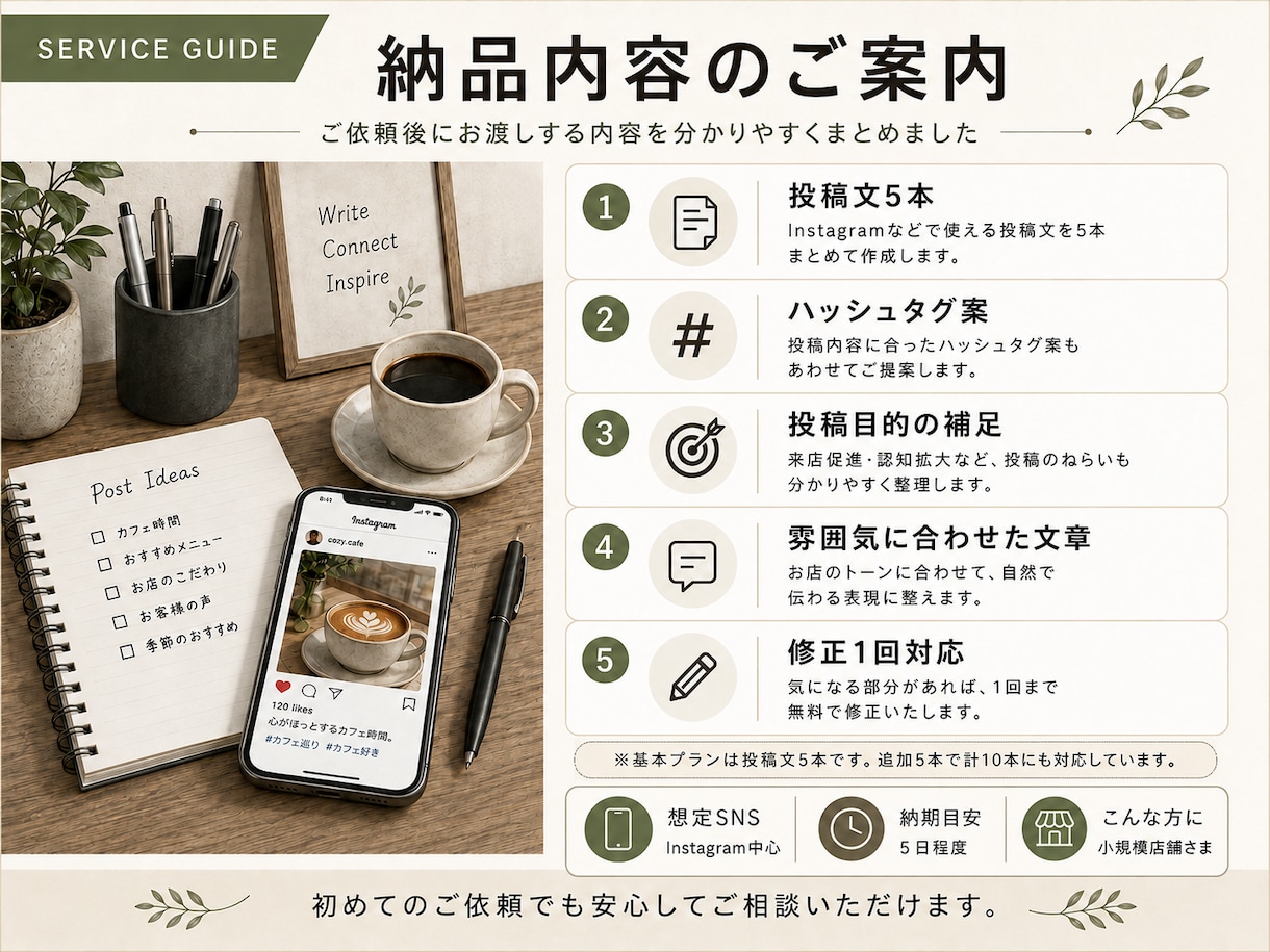 店舗向けSNS投稿文を5本作成します お店の魅力が伝わる自然な文章とハッシュタグ案を作成 イメージ5