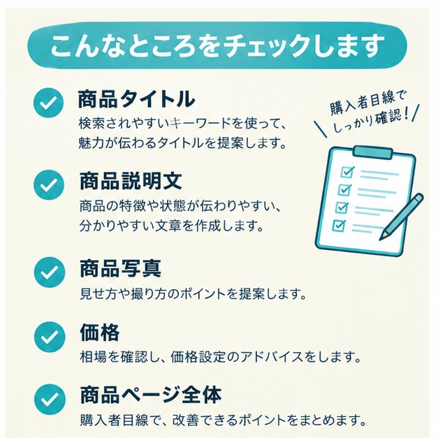 メルカリの商品ページを改善します タイトル・説明文・写真をまとめてチェック イメージ2