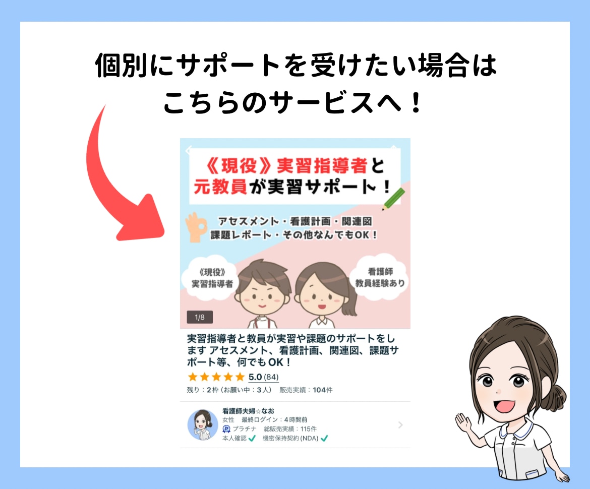 元教員と実習指導者が作成した見本を提供します 看護実習や課題に役立つ関連図や看護計画等の見本をご紹介！ イメージ6