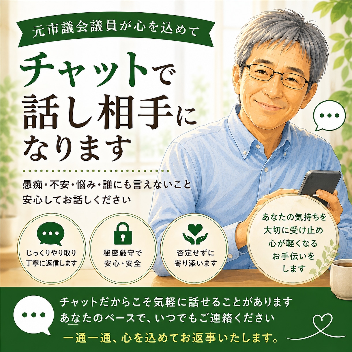 電話できない時、メール形式・文字でやりとりできます 愚痴や本音を文字に託して吐き出しましょ イメージ1