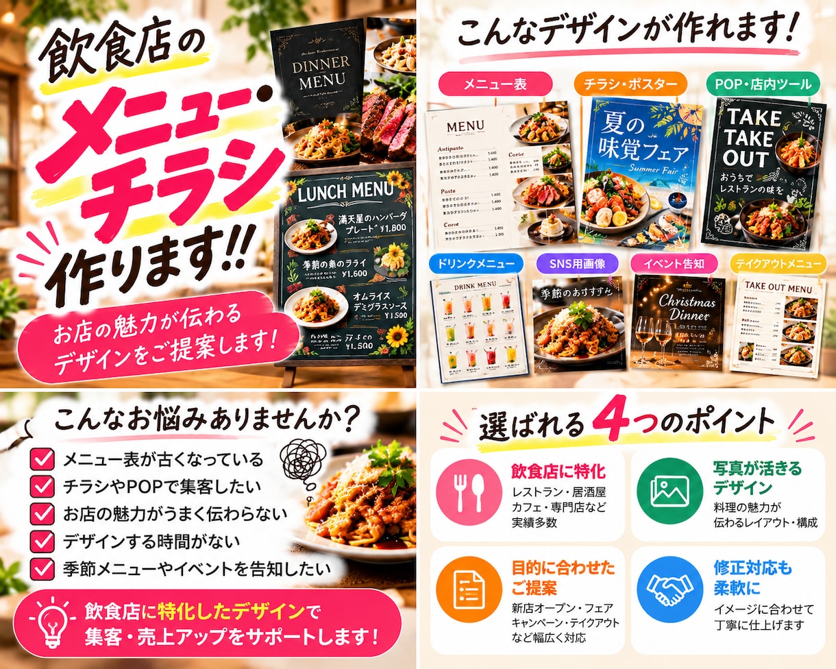 現役広報が作る★メニュー、チラシなど作ります 飲食店、エステ、不動産、美容院やSNS用画像、広告作成 イメージ2