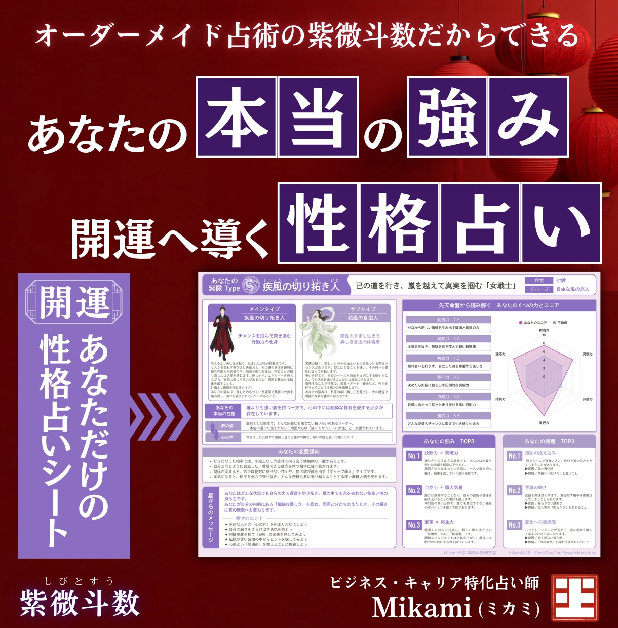 あなたの本当の強みは？開運へ導く真の性格占います 運命が示す【本当の性格と強み】を知り開運を導く！紫微斗数占い イメージ1