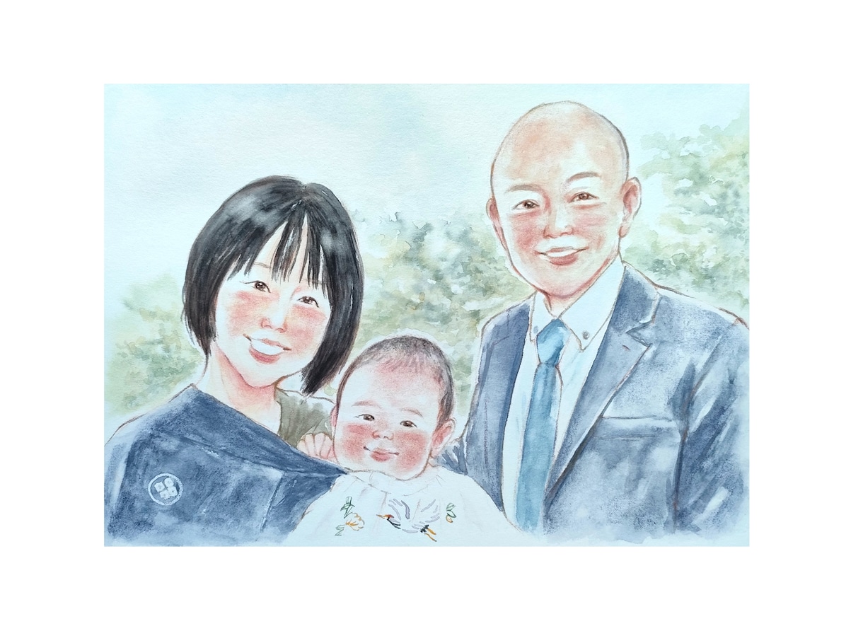 手描き水彩で温かい似顔絵をお描きしいたします プレゼントにも大人気☆2Lサイズ イメージ1