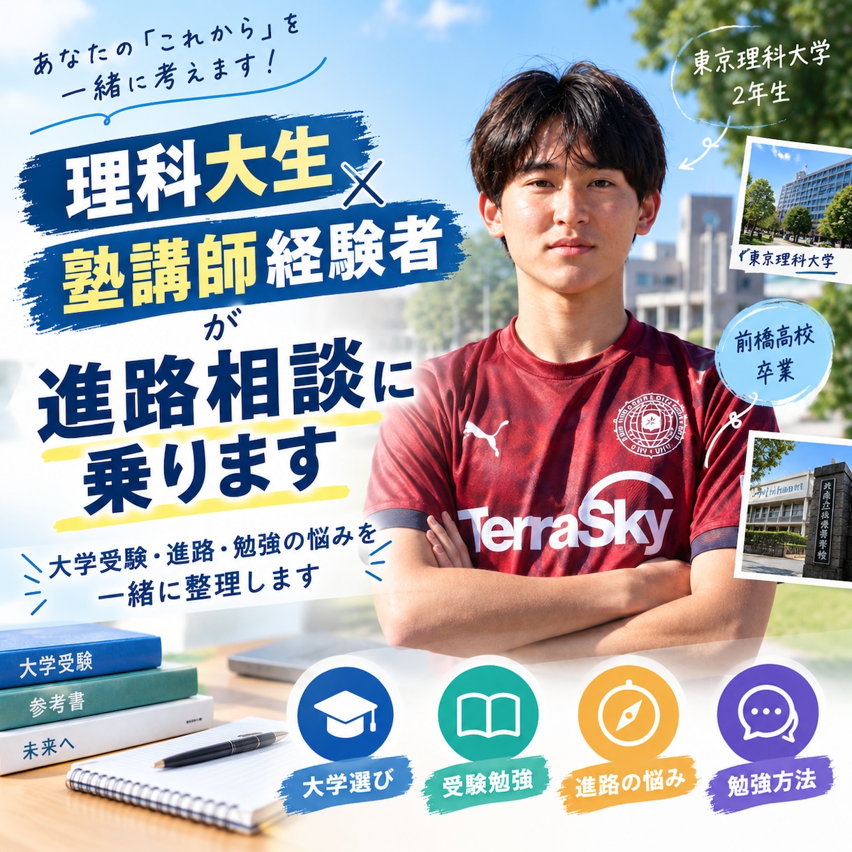 理科大生×塾講師経験者が進路相談に乗ります 大学受験・進路・勉強の悩みを一緒に整理します！！ イメージ1