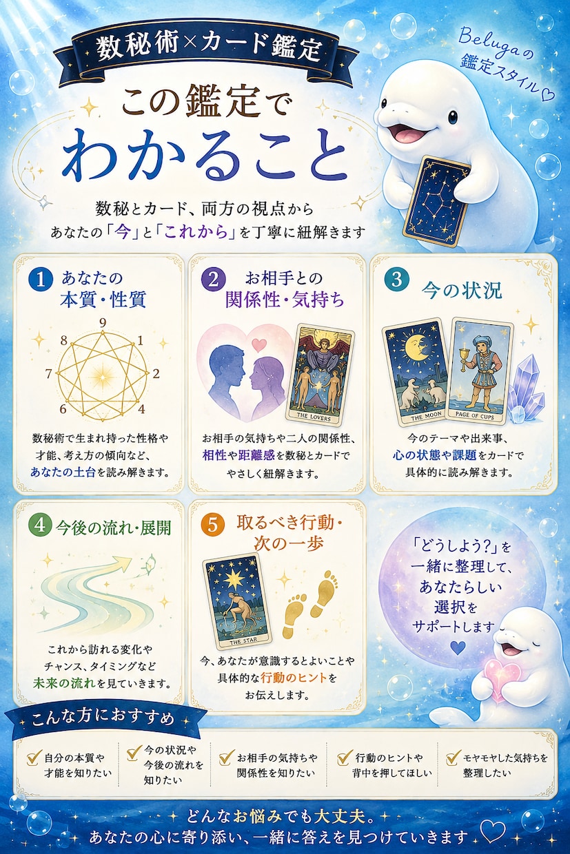 数秘×カードであなたの「どうしよう」を紐解きます 数秘で本質を、カードで今を読み、次の一歩を一緒に考えます イメージ2