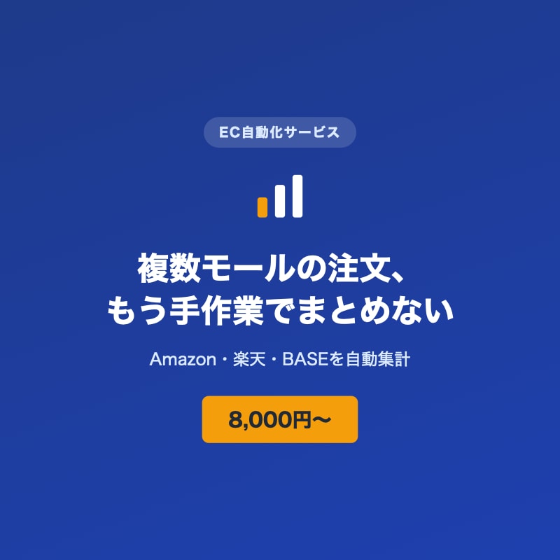 複数モールの注文データを自動集計します Amazon・楽天・BASEの集計、手作業でやらなくていい イメージ1