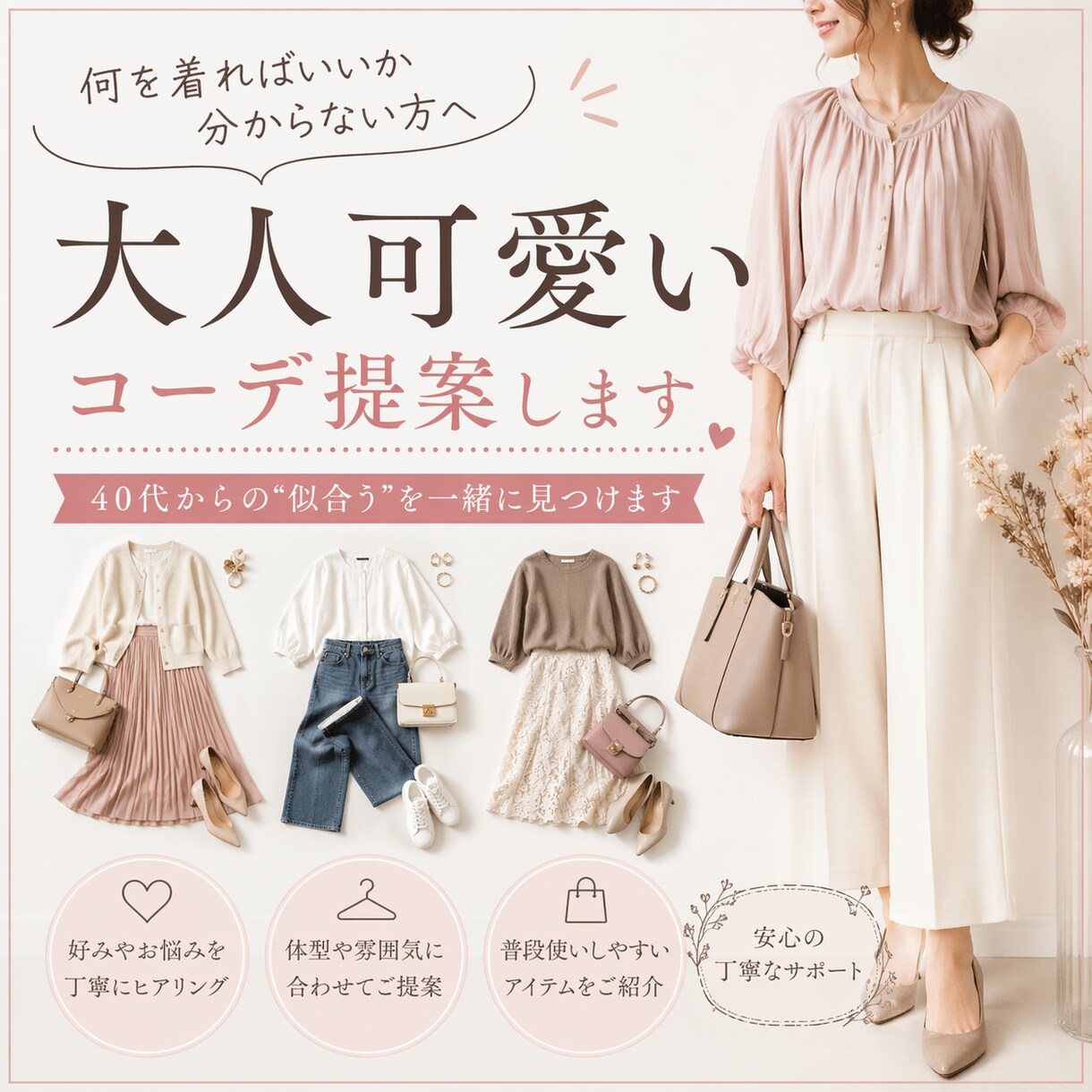 40代向け手持ち服で2コーデ＋1アイテム提案します 40代女性のためのきれいめコーデアドバイザー イメージ1