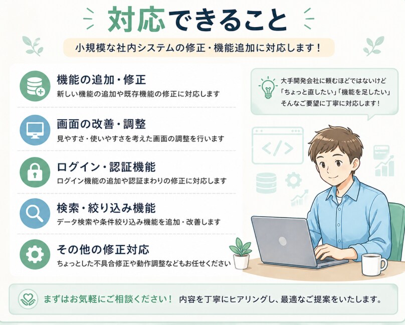 社内向け・小規模Webシステム修正対応します 小規模な修正・機能追加に丁寧に対応します イメージ2