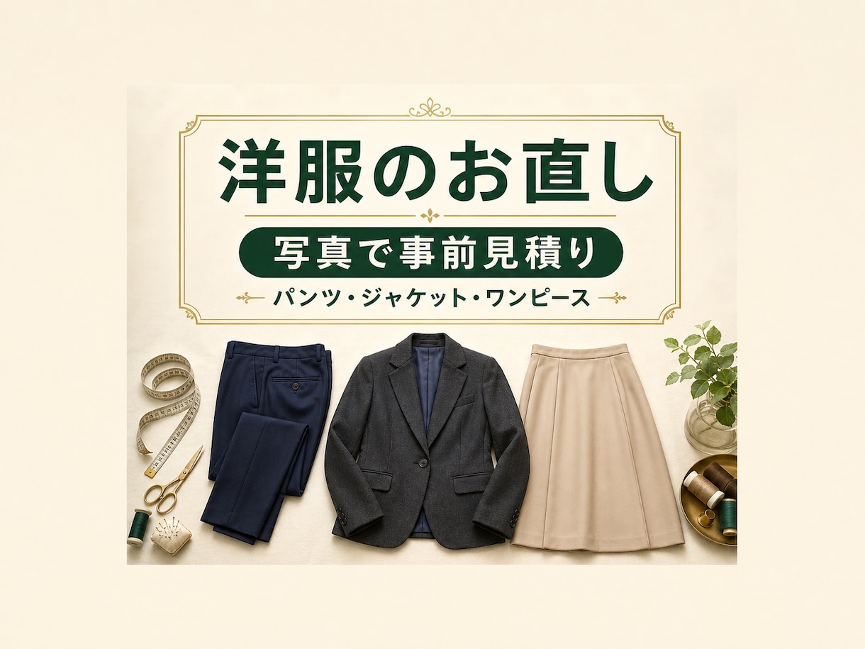 パンツ・スーツ・洋服のお直しを承ります 写真で事前見積り｜料金と納期を作業前にご案内 イメージ1