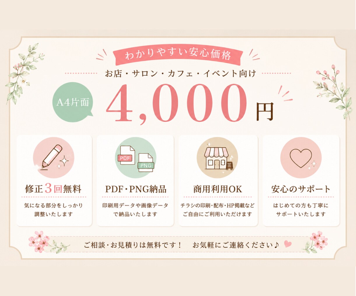 女性向け・かわいいチラシを丁寧にデザインします カフェ・イベントなど、やさしく目を引くデザインを制作します イメージ6