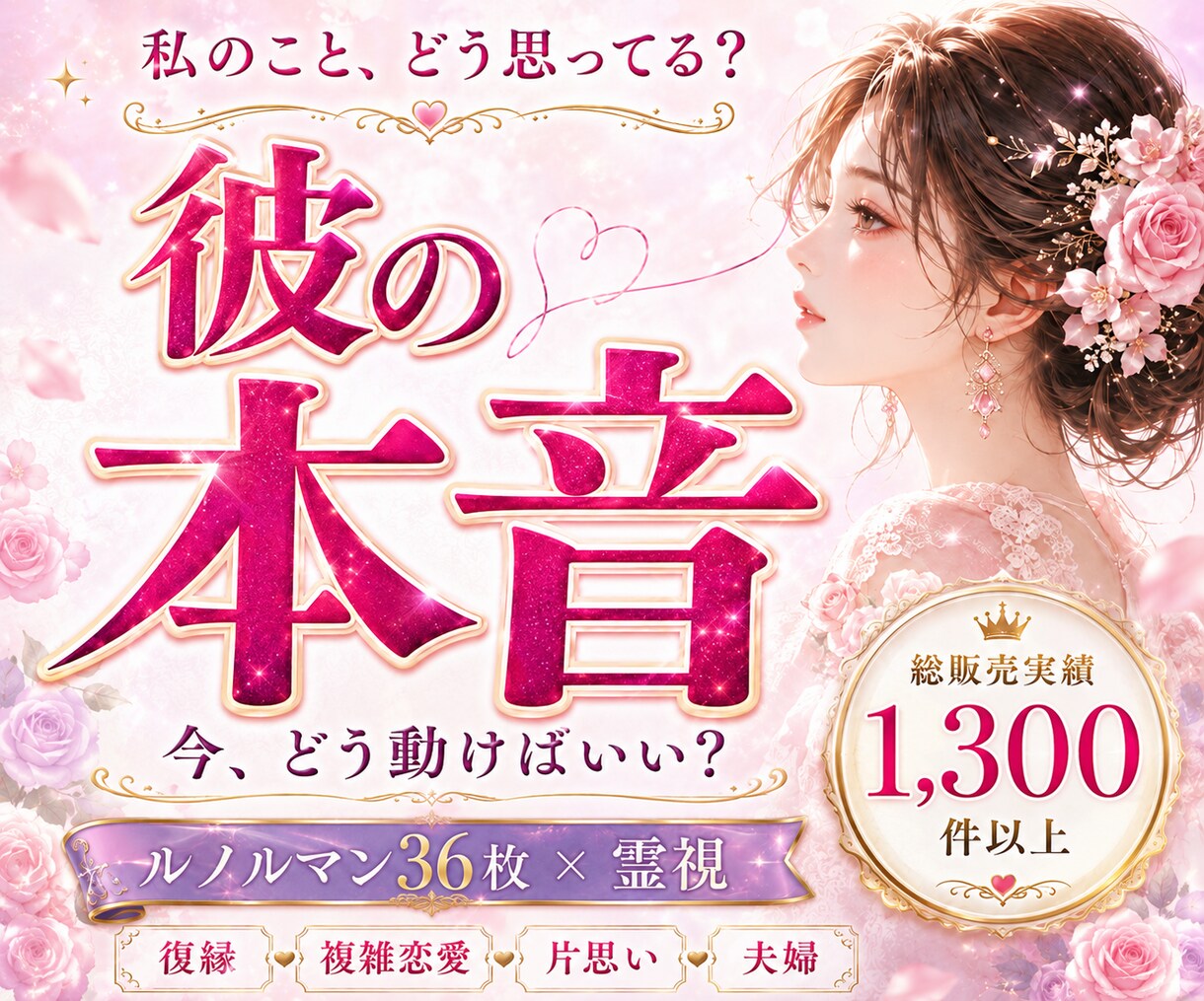 彼の本音・今出来ることをルノルマンと霊視で占います 最短5分から/恋愛・片思い・不倫・複雑恋愛・相手の気持ち イメージ1