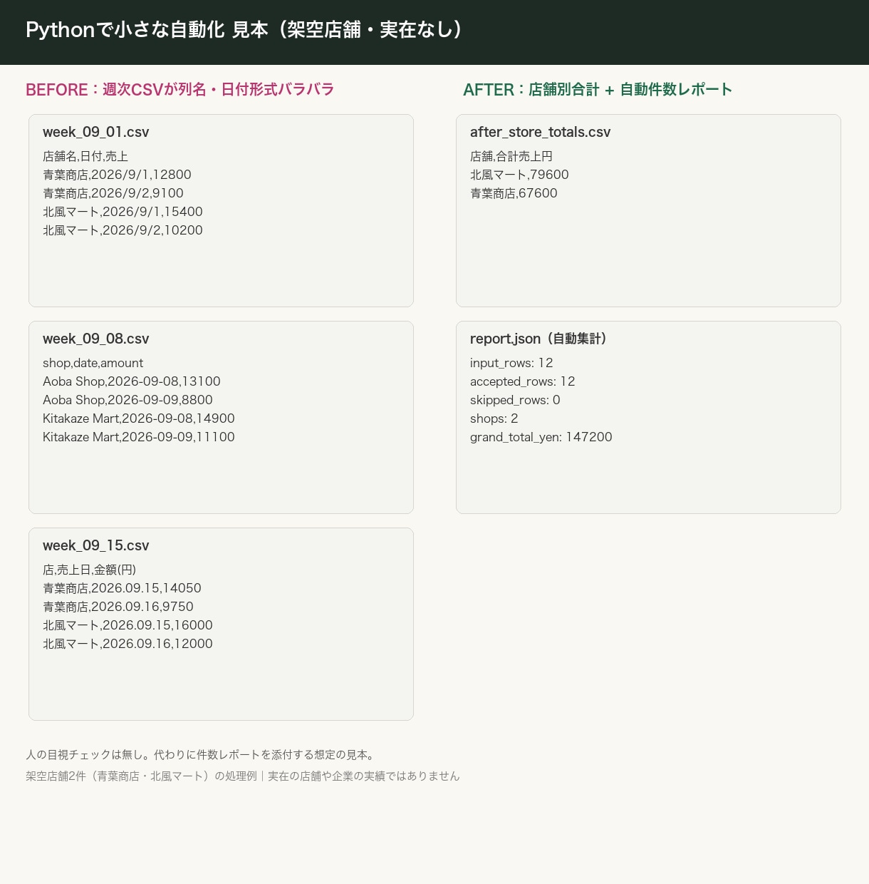 ExcelやCSVの定型作業を自動化します 週次の集計や転記をスクリプトでまとめて イメージ1