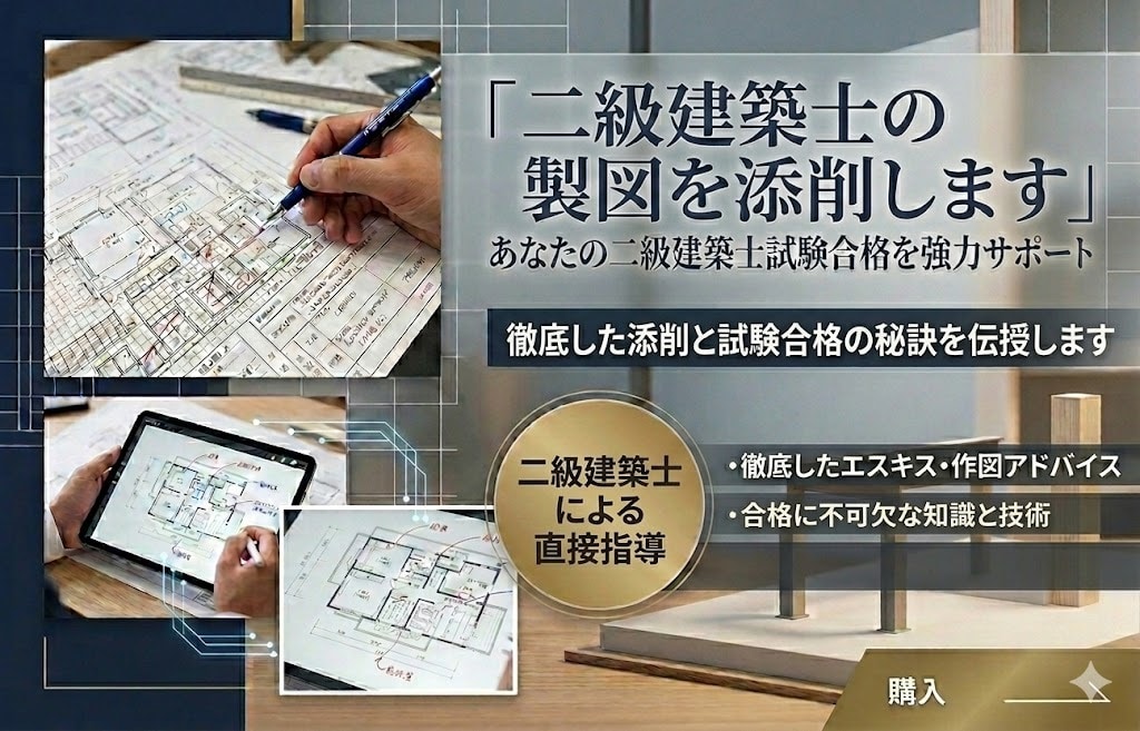 令和7年度合格者あり！二級建築士製図を添削します 【二級建築士製図試験に特化！合格する図面へ添削します！】 イメージ1