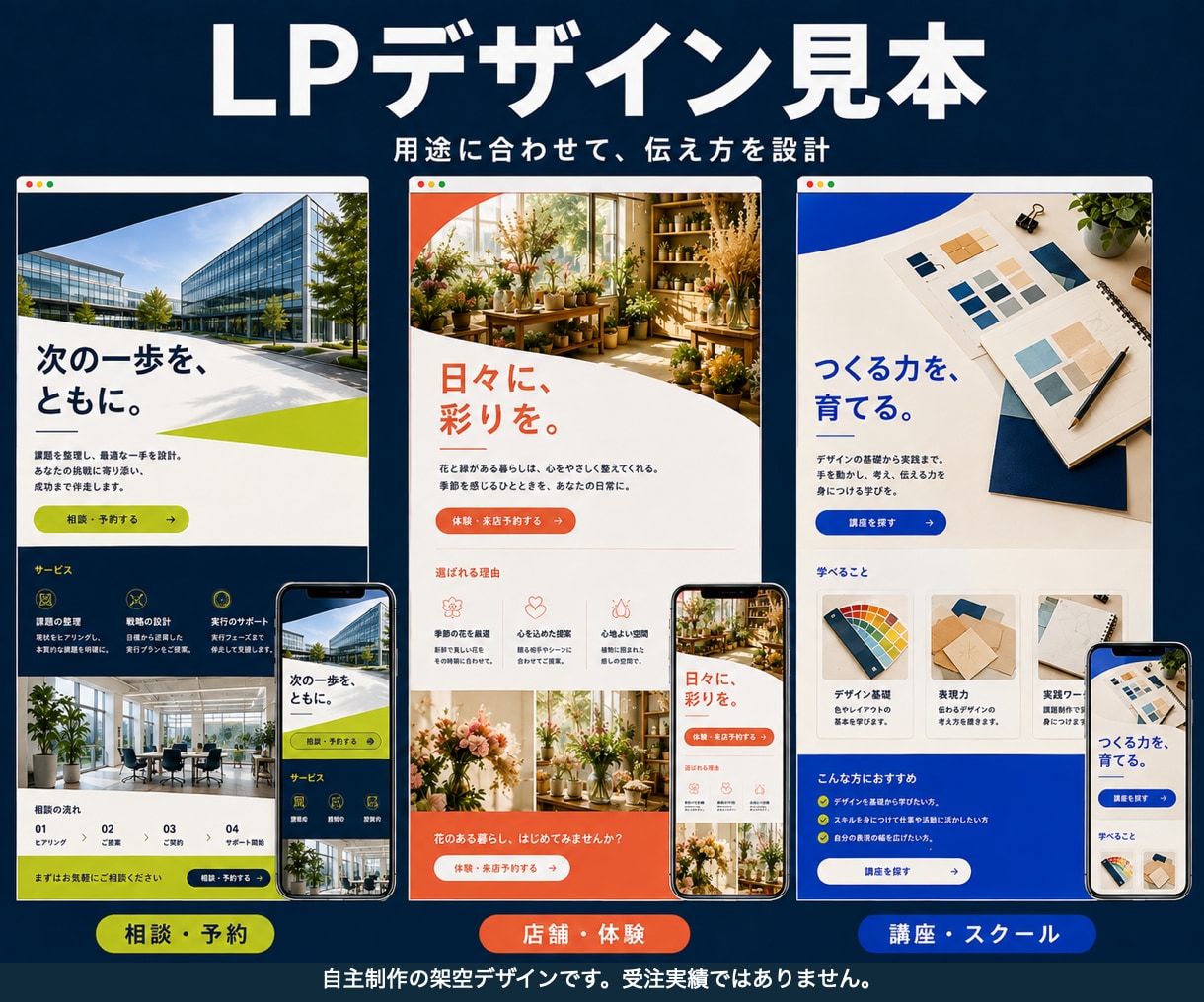 構成と文章から商品やサービスのLPを制作します 伝える順番と申込導線を整理し、実装まで対応 イメージ2