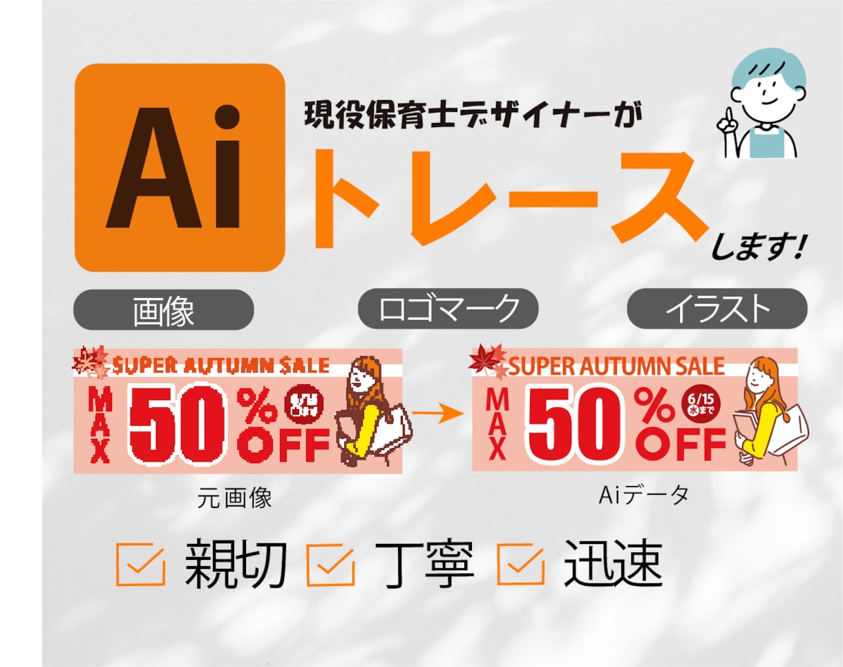福祉従事者が親切丁寧にトレースします 画像やロゴマークをトレース、Aiデータ化させます！ イメージ1