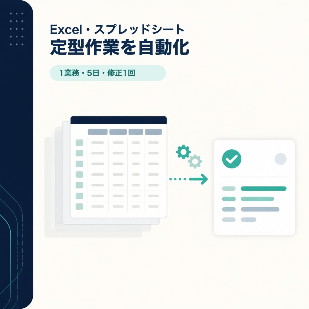 Excel・スプレッドシートを自動化します 1つの定型作業を小さく確実に仕組み化 イメージ1