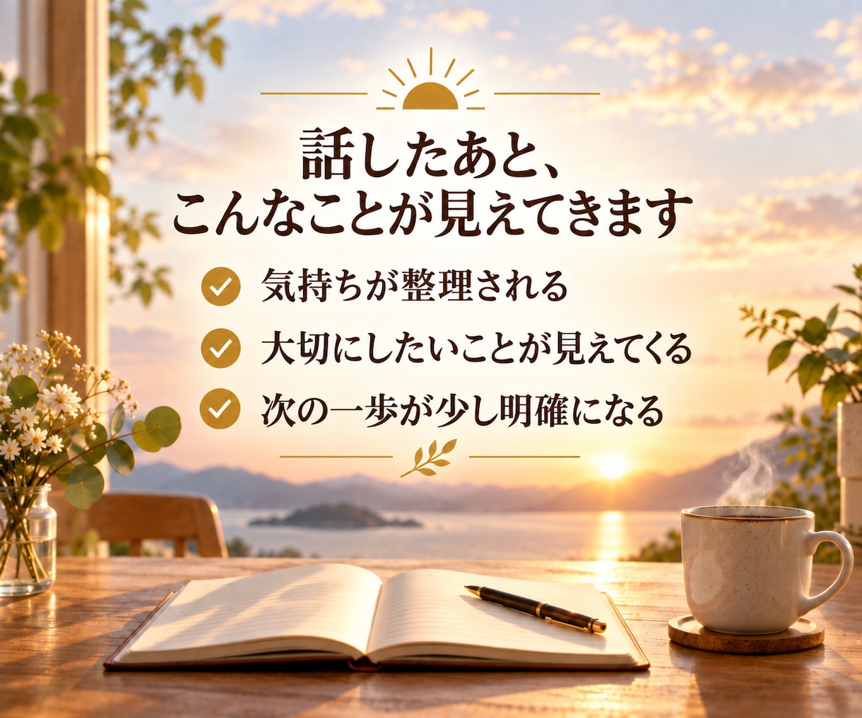 休日朝、モヤモヤした頭と気持ちを整理します まとまらない気持ちを、対話で一緒に整理します イメージ3