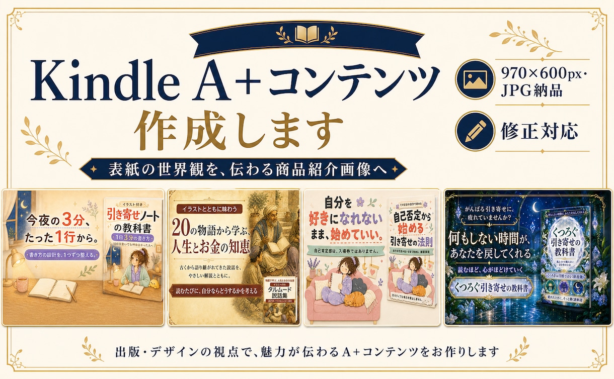Kindle A＋コンテンツ画像を丁寧に作成します 970×600px、表紙と統一感のあるデザイン イメージ1