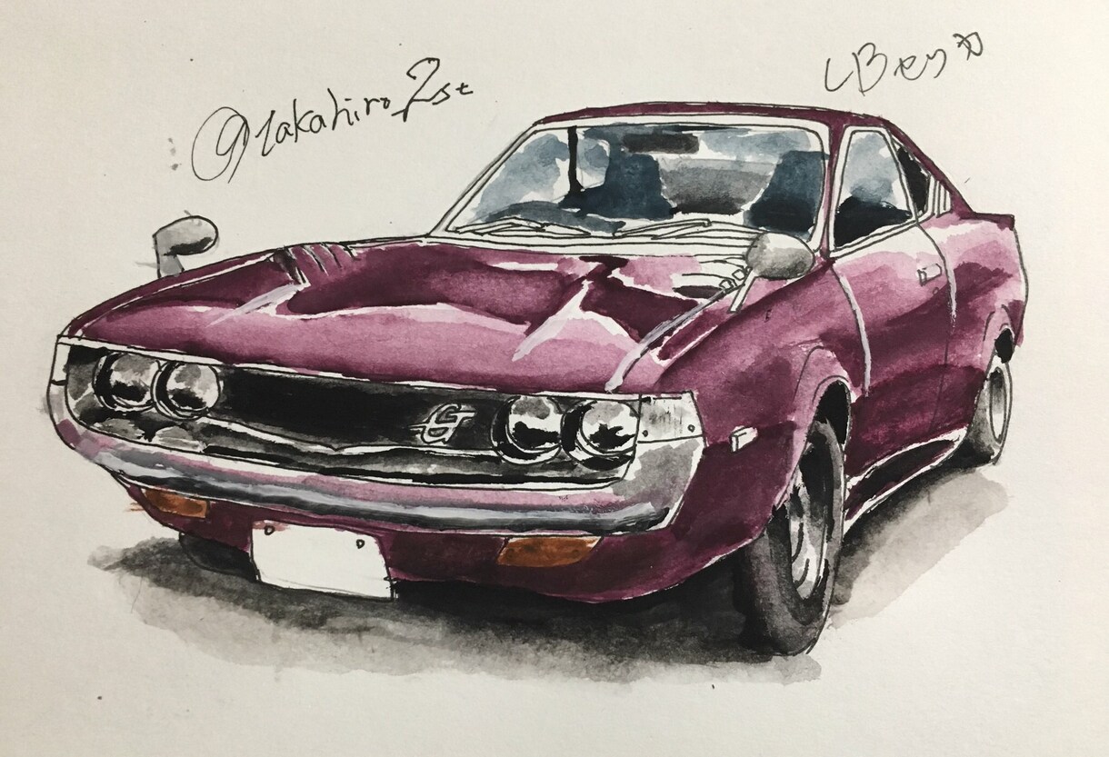 水彩画   バイク 旧車 イラスト イメージ2